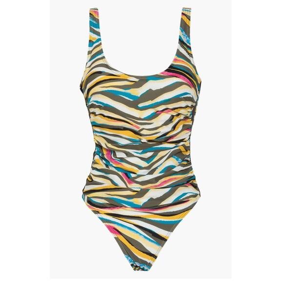 DKNY Animal Print Multi Mesh Side-Stripe Ruched One-Piece Swimsuit Size 6 NWT - Picture 7 of 7
